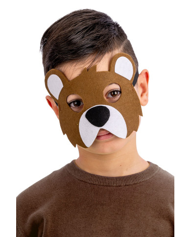 Masque ourson pour enfant, en feutre, avec étiquette cartonnée pliée Masque ourson pour enfant, en feutre, avec étiquette cartonnée pliée