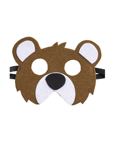 Masque ourson pour enfant, en feutre, avec étiquette cartonnée pliée Masque ourson pour enfant, en feutre, avec étiquette cartonnée pliée