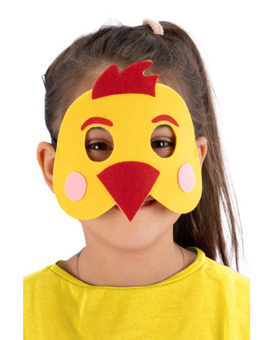 Masque poussin pour enfant, en feutre, avec étiquette cartonnée pliée