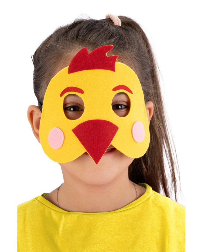Masque poussin pour enfant, en feutre, avec étiquette cartonnée pliée