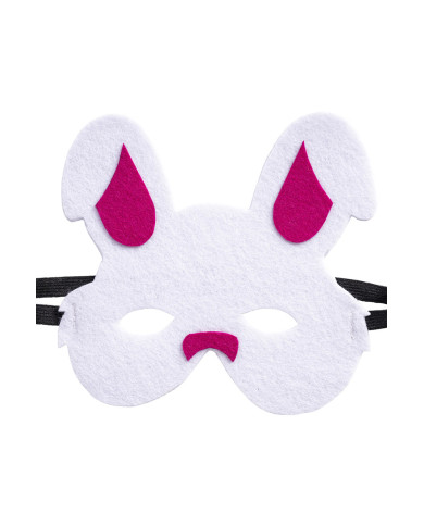 Masque lapin pour enfant, en feutre, avec étiquette cartonnée pliée Masque lapin pour enfant, en feutre, avec étiquette cartonnée pliée