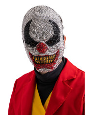 Masque clown avec strass, avec étiquette cartonnée pliée