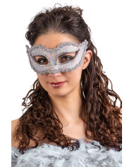 Masque argenté en tissu avec décorations, sur papier cartonné