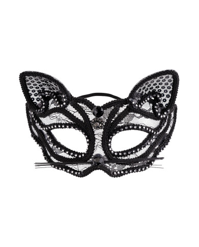 Masque chatte en dentelle avec strass, sur papier cartonné Masque chatte en dentelle avec strass, sur papier cartonné