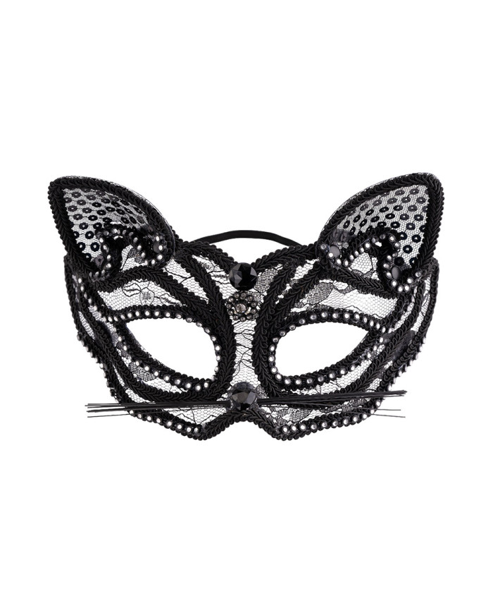 Lace cat mask with strass on card
