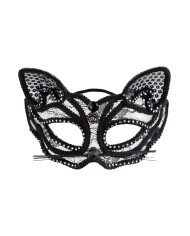 Maschera gatta in pizzo con strass su cartoncino