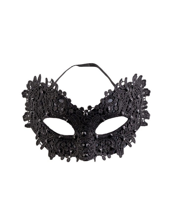 Masque noir dur en dentelle avec strass, sur papier cartonné