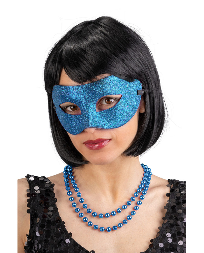 Masque en plastique avec poudre de paillettes, couleurs assorties, sur papier cartonné