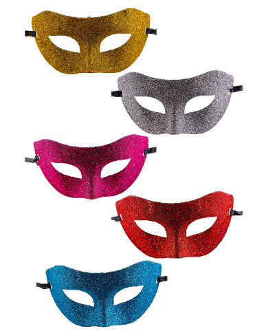 Masque en plastique avec poudre de paillettes, couleurs assorties, sur papier cartonné