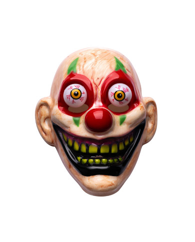 Maschera clown sorridente con occhi sporgenti su cartoncino