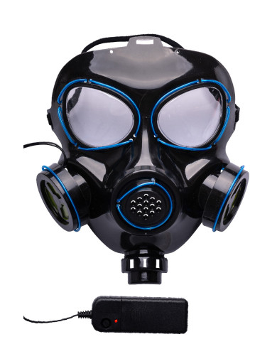 Masque à gaz avec décorations lumineuses (piles non comprises), dans un sachet avec étiquette ferme-sachet Masque à gaz avec décorations lumineuses (piles non comprises), dans un sachet avec étiquette ferme-sachet