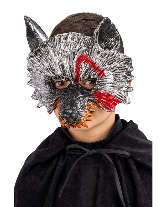 Masque loup sanglant en plastique dur, sur papier cartonné