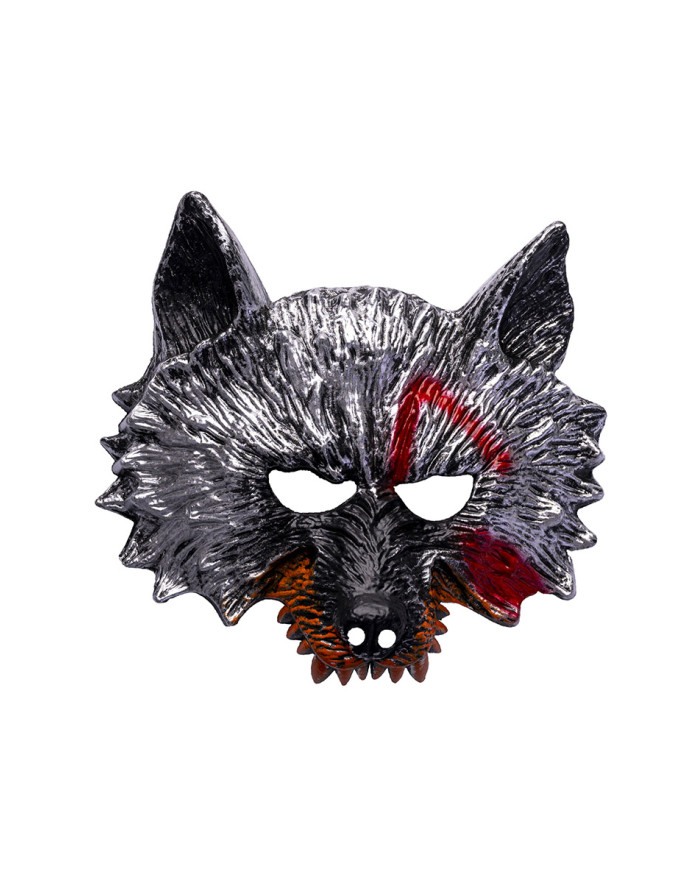 Máscara lobo sangriento de plástico duro sobre cartoncillo