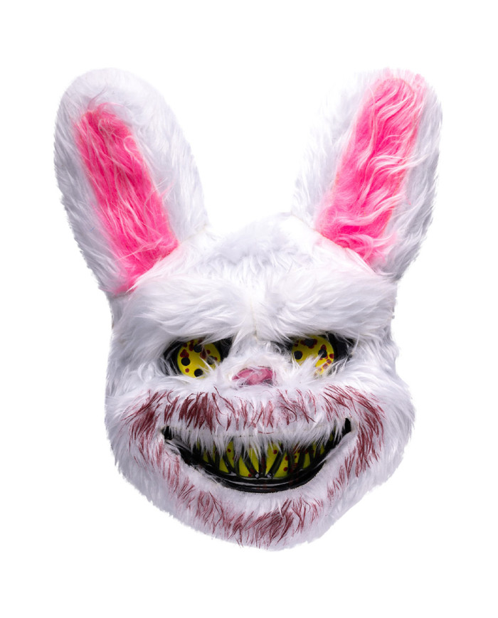 Masque lapin horreur en plastique dur, avec peluche, sur papier cartonné
