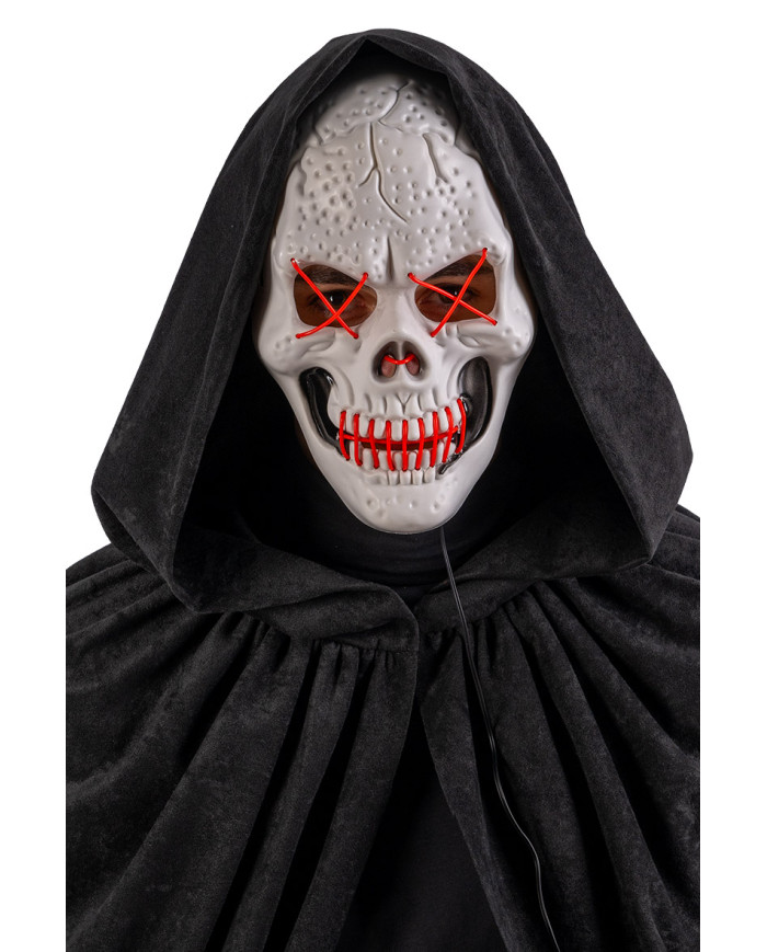 Máscara calavera de plástico con adornos luminosos (pilas no incluidas) en bolsa con solapa de cartón
