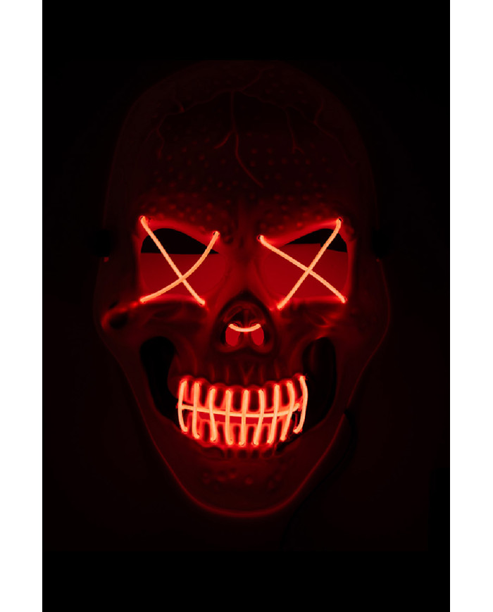 Máscara calavera de plástico con adornos luminosos (pilas no incluidas) en bolsa con solapa de cartón