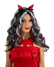 Perruque halloween avec épingles petites chauves-souris rouges, dans un sachet