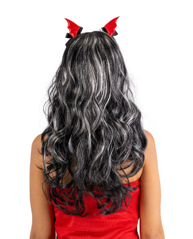 Parrucca halloween con spille pipistrellini rosse in busta Parrucca halloween con spille pipistrellini rosse in busta