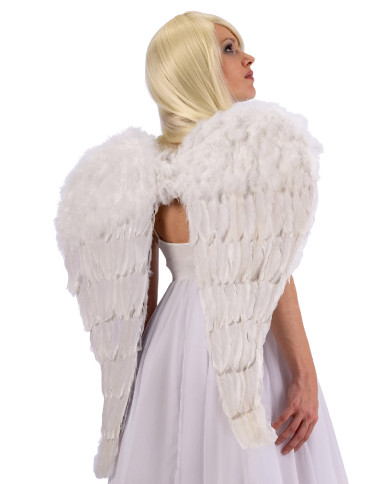 Ailes d’ange blanches en plumes, h. 75x75 cm env., dans un sachet Ailes d’ange blanches en plumes, h. 75x75 cm env., dans un sachet
