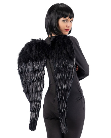 Alas ángel negras de pluma de 75 cm de alto x 75 en bolsa Alas ángel negras de pluma de 75 cm de alto x 75 en bolsa