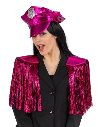 Fucsia disco police set (hat and shoulder pads) on card
