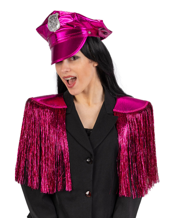 Set disco police fucsia (cappello e spalline) su cartoncino