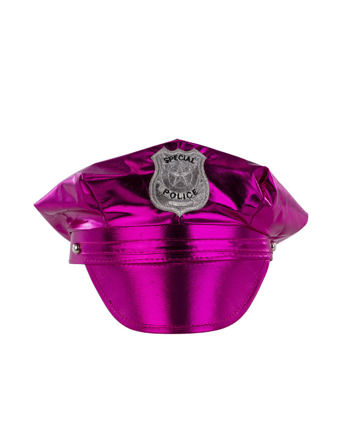 Pinkfarbenes Disco-Police-Set (Hut und Schulterklappen) auf Pappkarton
