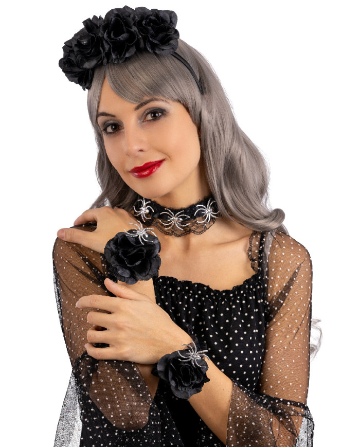 Black halloween set (headband, collar and bracelets) on card