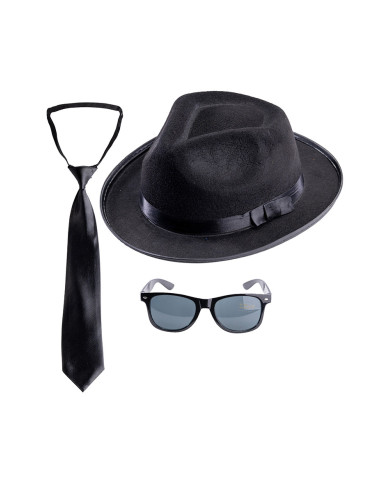 Gangster set (hat, glasses, necktie) on card