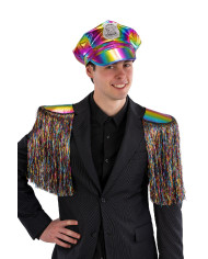 Multicolored disco police set (hat and shoulder pads) on card