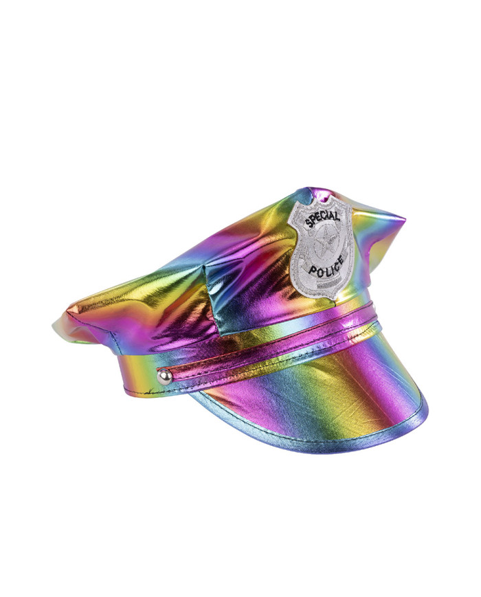Multicolored disco police set (hat and shoulder pads) on card