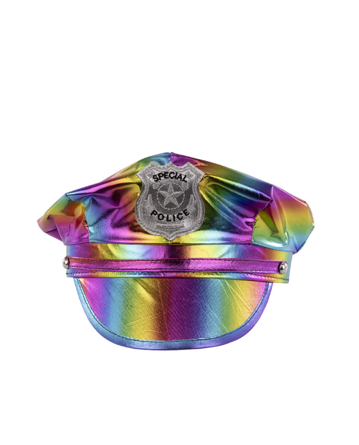 Multicolored disco police set (hat and shoulder pads) on card