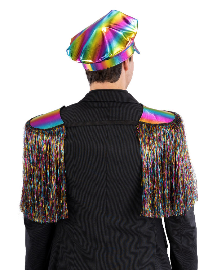 Multicolored disco police set (hat and shoulder pads) on card