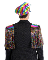 Multicolored disco police set (hat and shoulder pads) on card