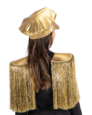 Goldfarbenes Disco-Police-Set (Hut und Schulterklappen) auf Pappkarton
