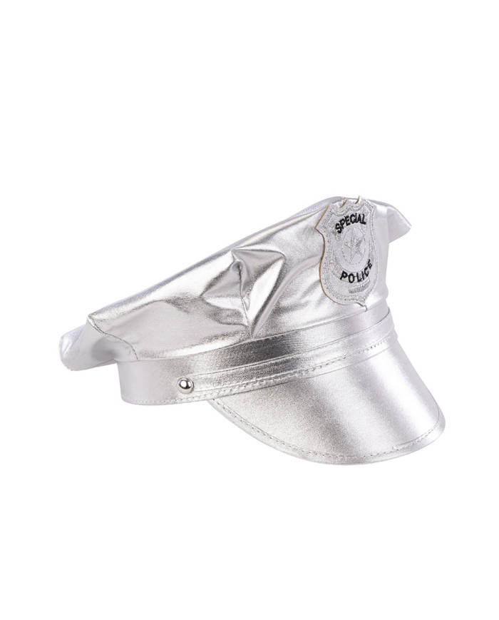 Set disco police argento (cappello e spalline) su cartoncino