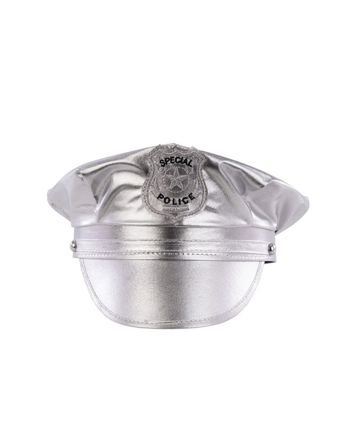 Set disco police argento (cappello e spalline) su cartoncino