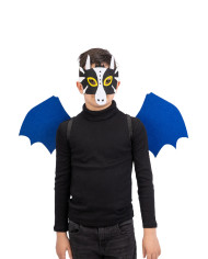 Set drago verde in feltro (maschera e ali h.cm.70x28 ca.) in busta con cavallotto