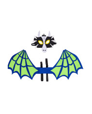 Ensemble déguisement dragon vert en feutre (masque et ailes h. 70x28 cm env.), dans un sachet avec étiquette ferme-sachet