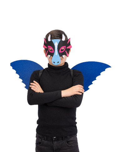 Blaues Drachen-Set aus Filz (Maske und Flügel ca. 70 cm hoch x 26 cm) in Beutel mit Aufhänger Blaues Drachen-Set aus Filz (Maske und Flügel ca. 70 cm hoch x 26 cm) in Beutel mit Aufhänger