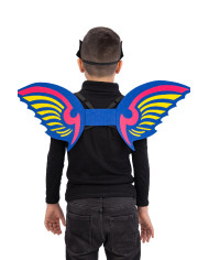 Conjunto dragón azul de fieltro (máscara y alas de 70 cm de alto x 26 aprox.) en bolsa con solapa de cartón