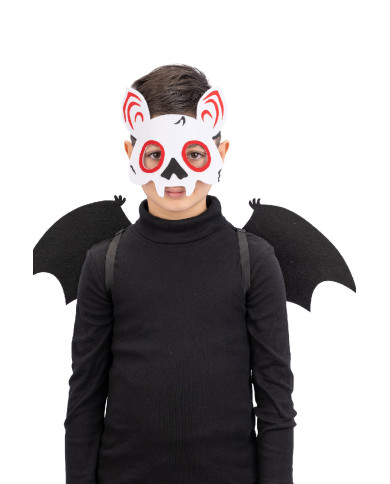 Ensemble déguisement chauve-souris en feutre (masque et ailes h. 58x24 cm env.), dans un sachet avec étiquette ferme-sachet Ensemble déguisement chauve-souris en feutre (masque et ailes h. 58x24 cm env.), dans un sachet avec étiquette ferme-sachet