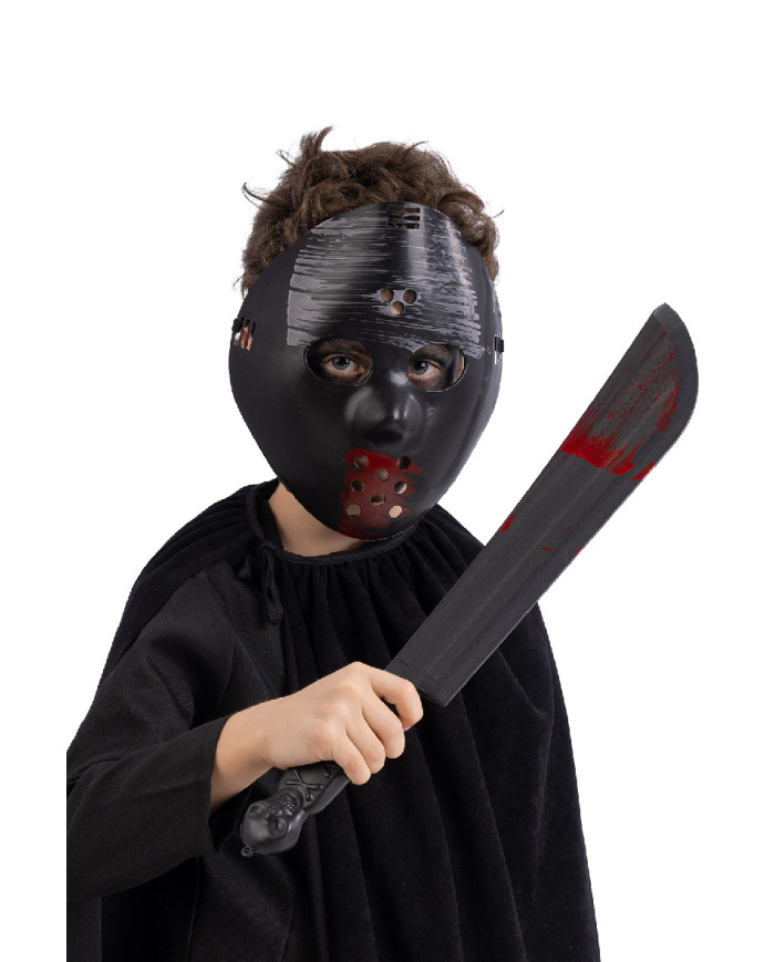 Horror mask with knife on card