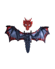 Rotes Drachen-Set für Kinder aus Stoff (Flügel ca. 96 cm hoch x 60 cm und Maske) in Beutel mit Aufhänger