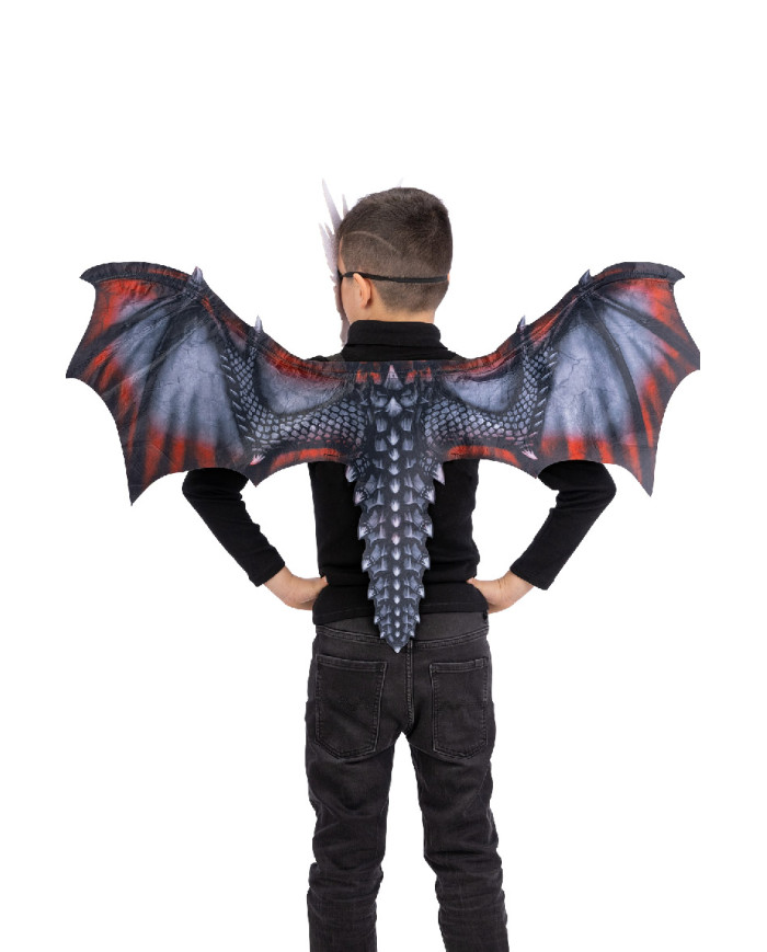 Boy red dragon set in fabric (wings h.cm.96x60 and mask) in pbh