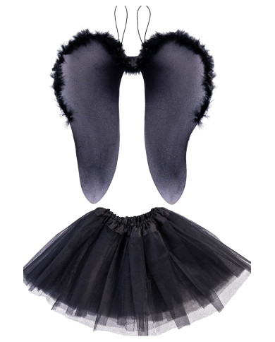 Conjunto ángel negro niña (falda y alas de 46 cm de alto x 40 aprox.) en bolsa con solapa de cartón Conjunto ángel negro niña (falda y alas de 46 cm de alto x 40 aprox.) en bolsa con solapa de cartón
