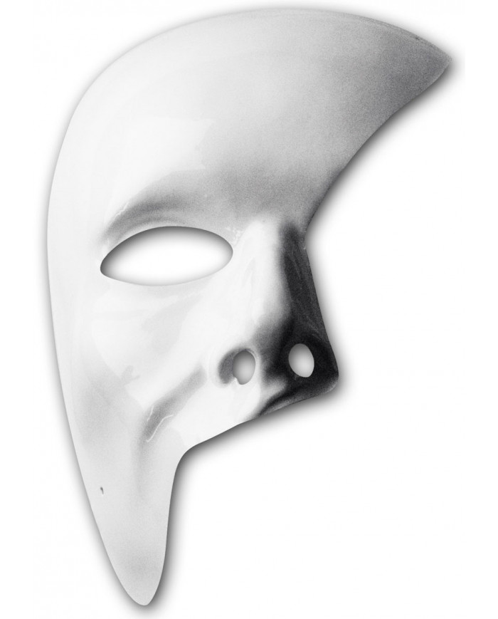 Maschera mezzo viso bianca in plastica con cartellino/etichetta