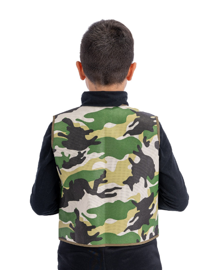 Ensemble déguisement guerrier (veste, pistolet, couteau, bombe à main), dans un sachet avec étiquette ferme-sachet