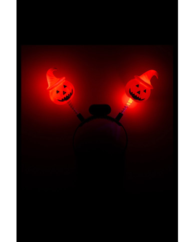 Cerchietto con zucche e luci (batterie incluse) con cavallotto