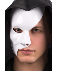 Phantom of the Opera white plastic mask with elastic. To turn